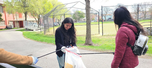Students cleaned up litter and tended to planters around the park, which is in the heart of Chicago’s Pilsen neighborhood.
