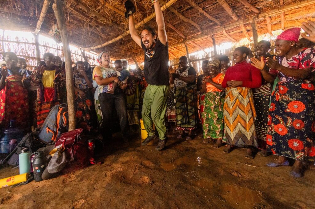 Torrential rain led to an impromptu dance circle in the village’s old school.