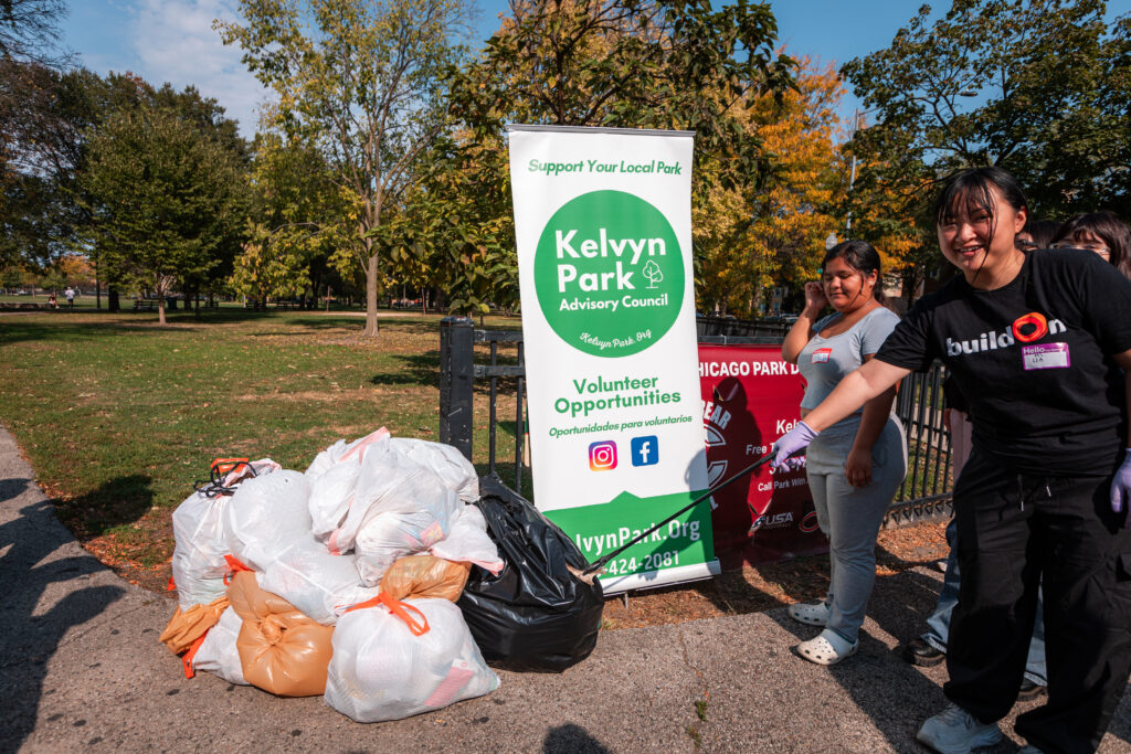 Park cleanups are a classic service activity for buildOn students, like these in Chicago.