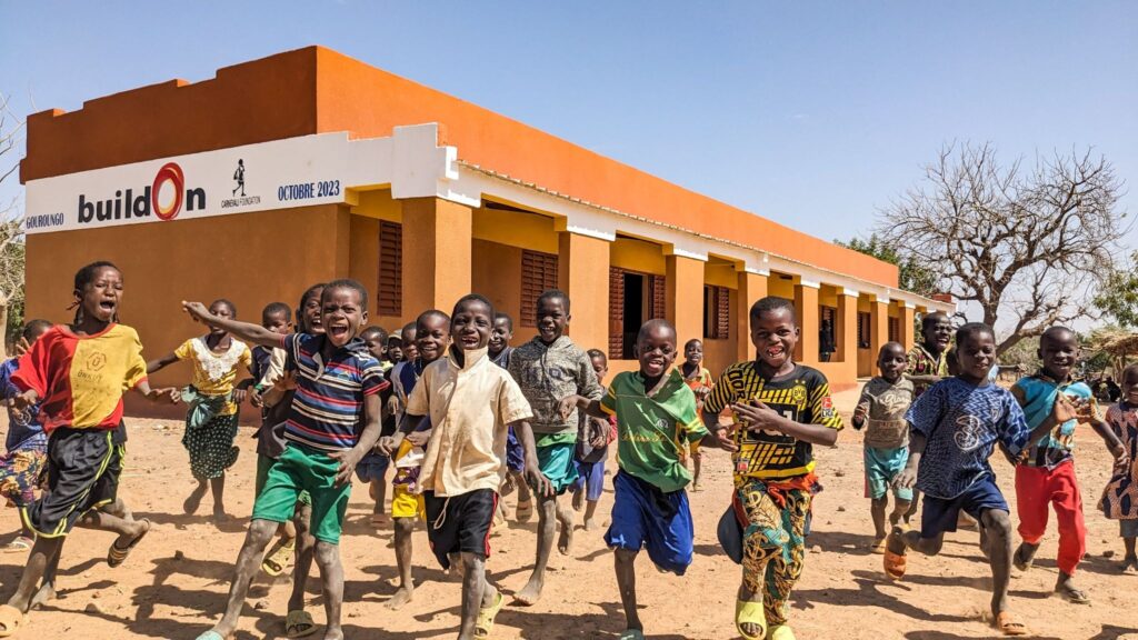 Children outside of their brand new school in Burkina Faso.