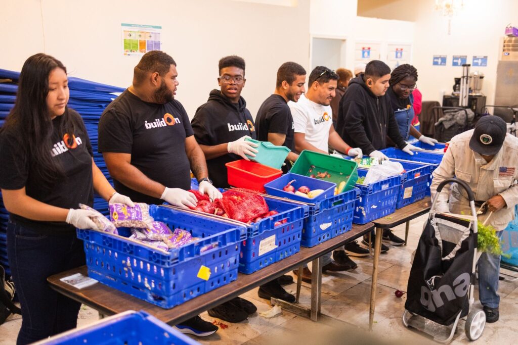 buildOn students frequently volunteer at food banks like Christ’s Disciples in the Bronx.