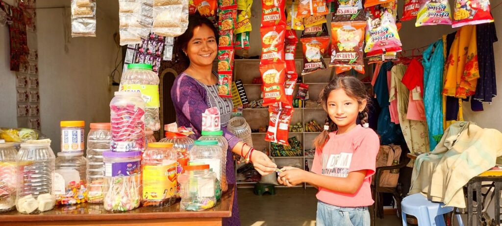 Adult Literacy participants in Prem Nagar used seed capital to start businesses, like this convenience store.