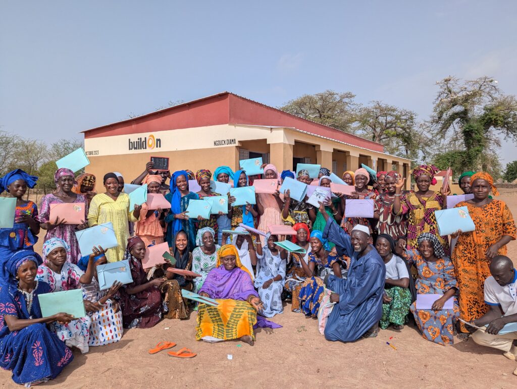 Mariama and her peers on their first day of classes at the school they helped build.