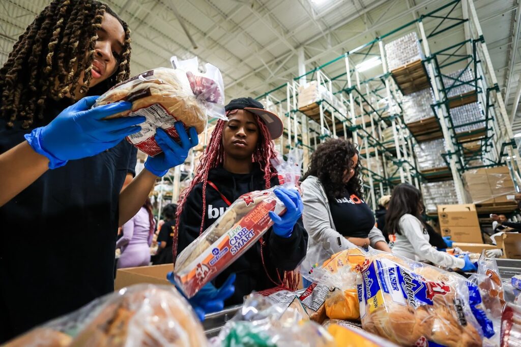 buildOn students from Detroit and Chicago worked side-by-side at Greater Chicago Food Depository.