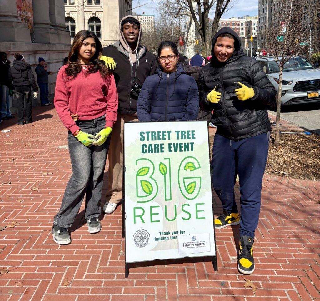 buildOn students from the Bronx at a street tree care event with Big Reuse.