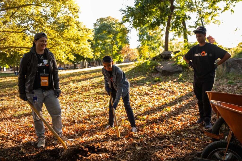 buildOn students frequently help clean up local parks, like this one in the Bronx.