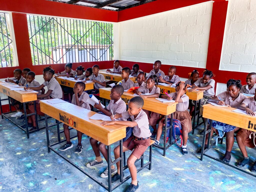 Children inside a school funded by NACEPF in Fonds Tortue, Haiti.