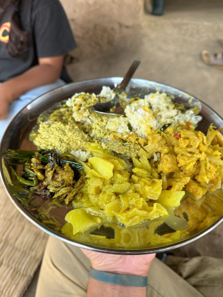 Dal Bhat Tarkari, a Nepalese staple made from rice, lentils, vegetables, and achaar (a spicy, tangy pickle).