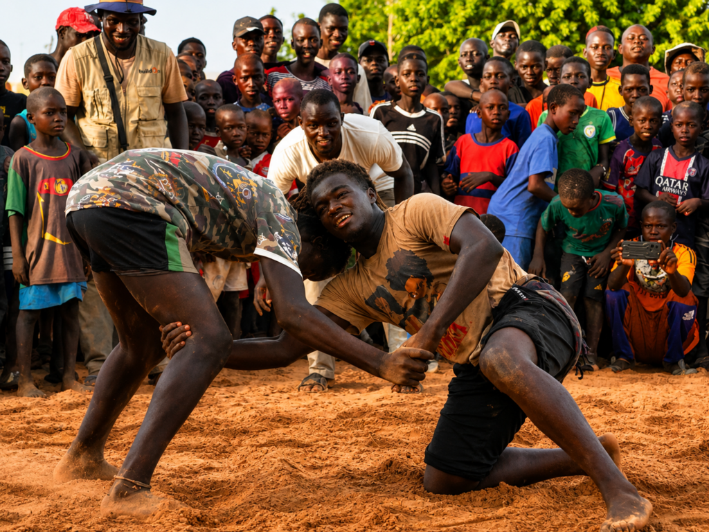 The community members taught the Trek team traditional Senegalese wrestling.