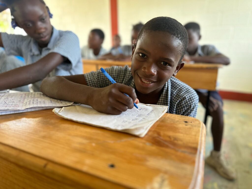 Students in Morvant inside of their new classrooms.