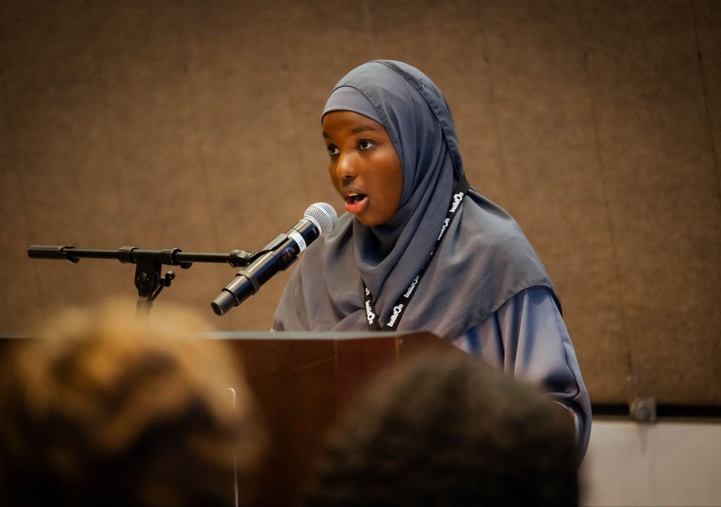 Ikran speaks at buildOn in Boston’s Built by You(th) event.