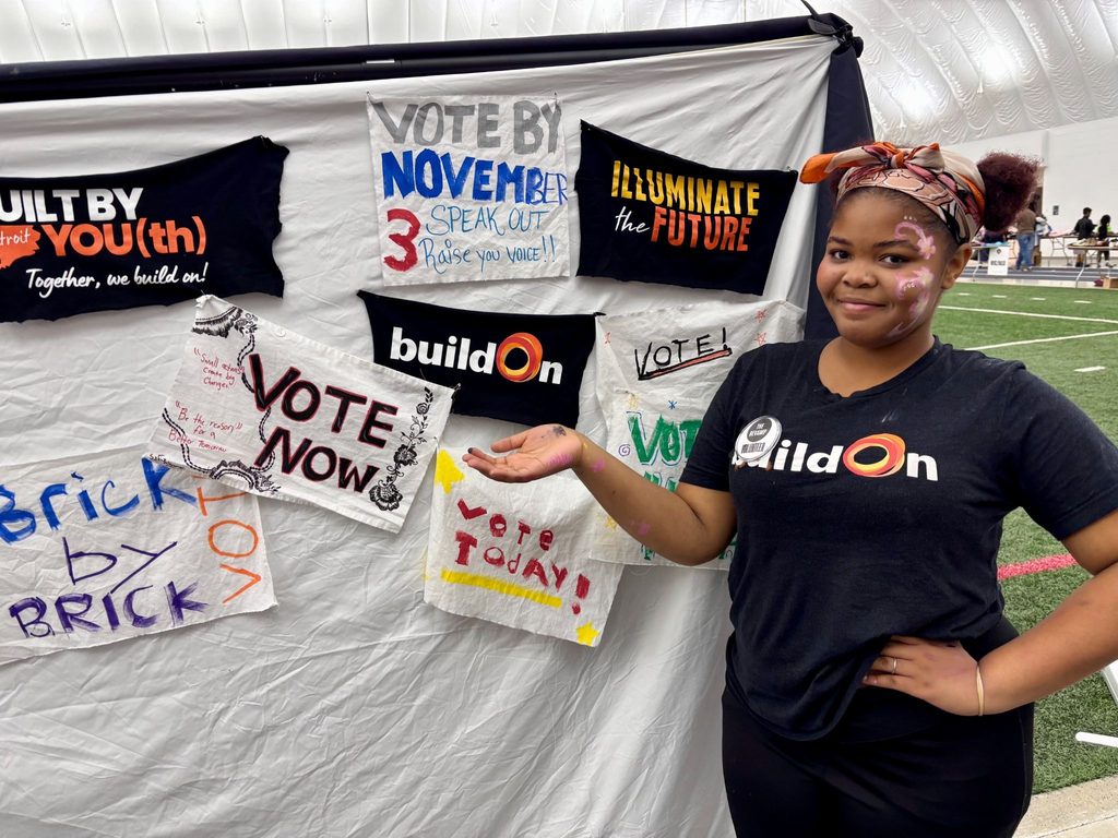 buildOn in Detroit students ran voting information booths at multiple service events throughout the city, such as this one at ReVamp.